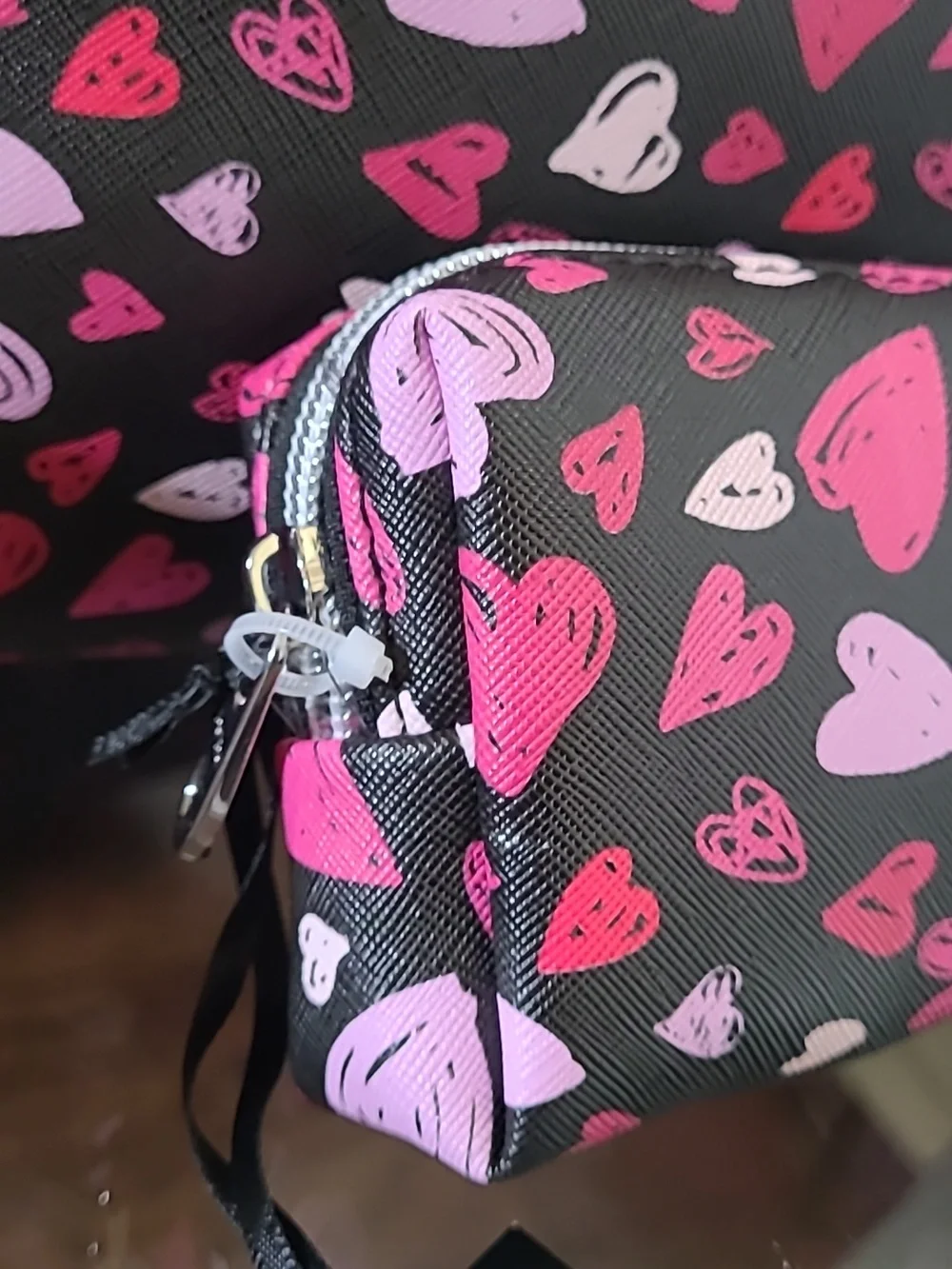 bebe Pink Heart Print Cosmetic Bag Set